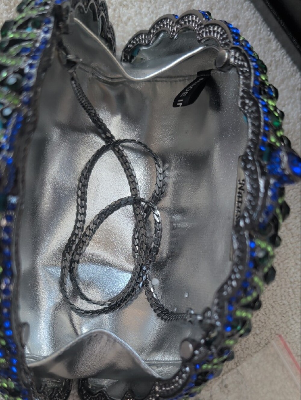 Natasha Couture Blue Peacock Crystal Rhinestone Evening Clutch Minaudière Bag - Picture 3 of 15